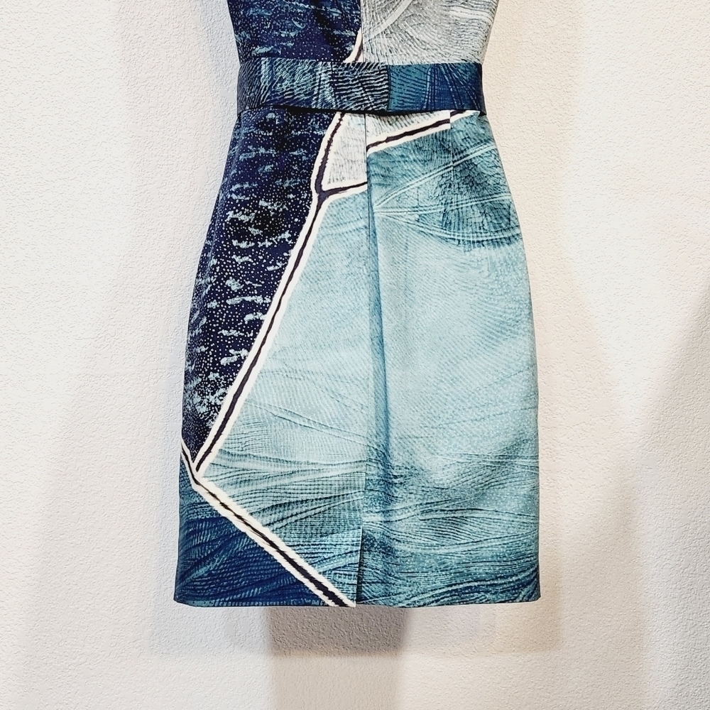 ELIE Tahari Rare Aquamarine dark blue liquid marble Sheath Dress Size 0 - Picture 8 of 11